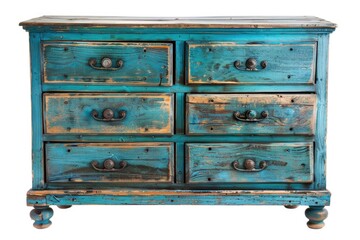 Wall Mural - A blue chest sits atop a wooden table, perfect for storage or display