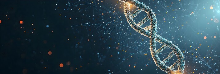 Leinwandbilder - Mesmerizing abstract visualization of a glowing DNA helix against a mysterious dark backdrop symbolizing the cutting edge advancements in genetics biotechnology and bioinformatics