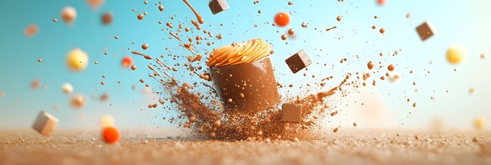 Aufkleber - Mesmerizing Chocolate Syrup Splash in Mid Air   Vibrant Abstract Fluid Motion with Elegant Curving Lines and Bold Coloring