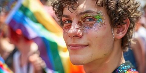 Poster - Close-up shot of a person with glitter makeup, suitable for party or celebration uses