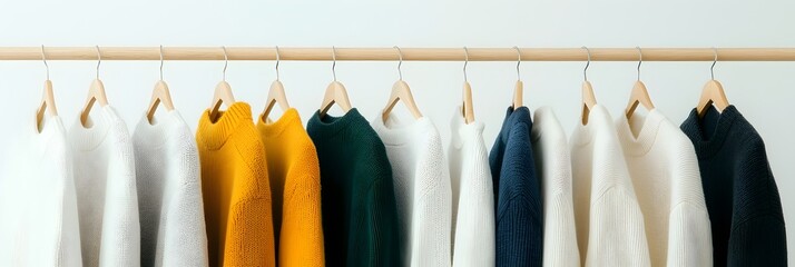 Aufkleber - Neatly Organized Hangers Displaying Symmetrically Arranged Monochrome Outfits Creating a Minimalist and Elegant Fashion Concept