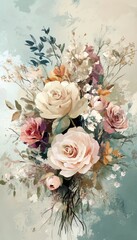 Wall Mural - Abstract floral arrangement in soft, muted colors with dynamic brushstrokes