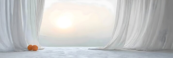 Leinwandbilder - Soft ethereal sunlight filtering through sheer curtains casting delicate wispy shadows on the walls and floors of a cozy peaceful room