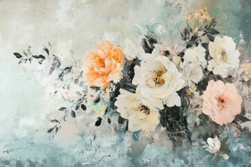 Wall Mural - Abstract floral arrangement in soft, muted colors with dynamic brushstrokes