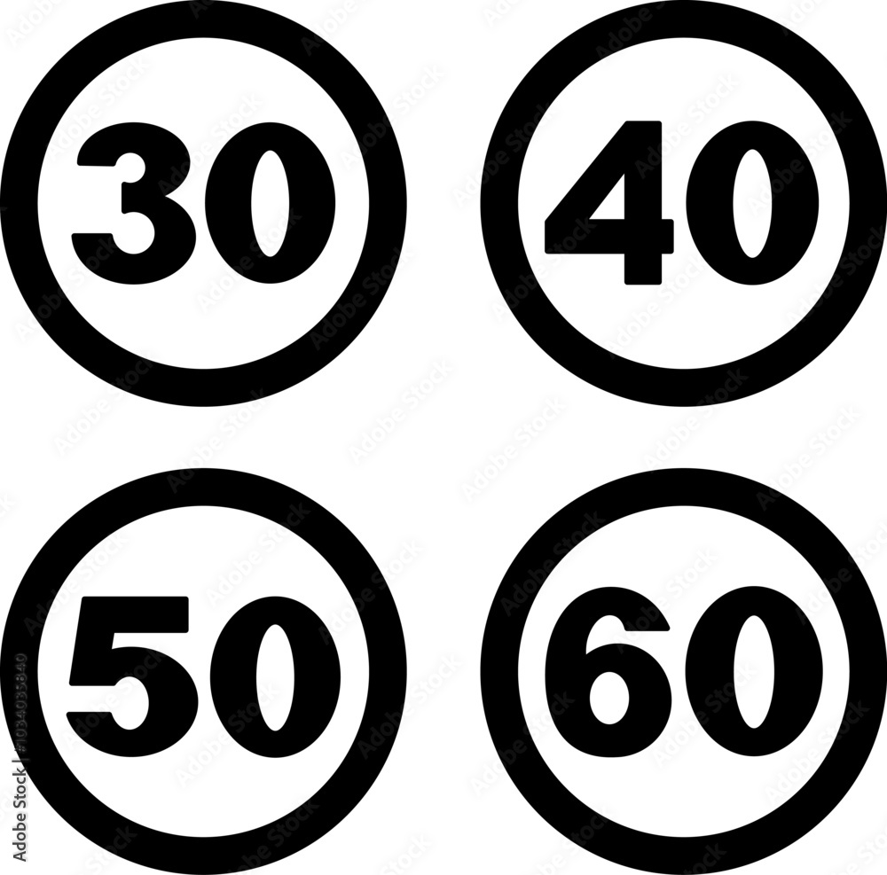 Speed Limit Signage Icon Speed Limit Signs. Vector Icons. Prohibitory Road Signs. Maximum ...
