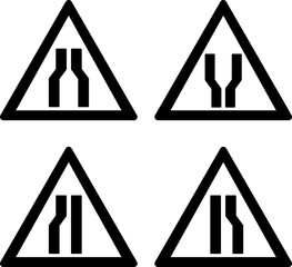 Road Signs. Vector Icons. Road Narrows, Road Widens, Road Narrows Left, Road Narrows Right