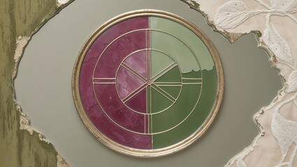 Sticker - A close-up of a circular stained glass design with green and red hues.