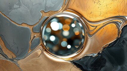 Wall Mural - Abstract art with a circular frame and metallic colors.