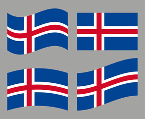 Wall Mural - Set of Icelandic flag icons. Collection of isolated Iceland flag, vector illustration.