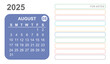 © laen24 - colorful light bright calendar for august 2025 year of the snake with space for notes
