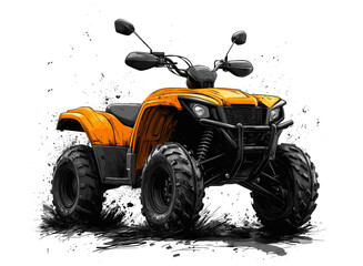 Quad bike riding on mud. Isolated illustration on white background