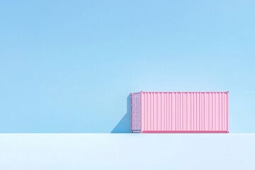 Color cargo container on blue sky background, cargo shipping minimalistic concept, copy space