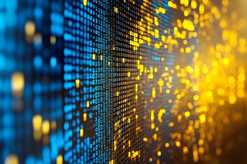 Abstract Digital Data Visualization with Blue and Yellow Lights