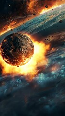 Wall Mural - desolate planet explodes while orbiting earth, showcasing a dramatic scene of cosmic destruction and