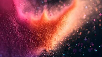 Wall Mural - a fiery orange bird appears to take flight in a burst of pink and purple dust against a dark backgro