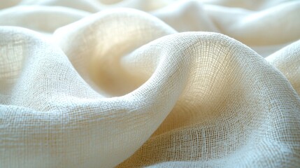 Fototapete - The fabric gently drapes and flows, showcasing its soft, creamy color and delicate texture. Natural light highlights its elegant appearance, enhancing its beauty in an indoor setting.