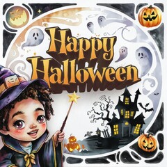 Wall Mural - Kawaii Watercolor Illustration of a Halloween Kid