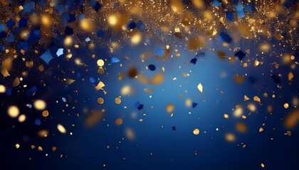 Wall Mural - falling confetti on a blue background with dark blue and gold particles creating a festive and celebratory atmosphere