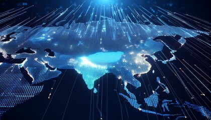 Wall Mural - futuristic digital map of asia a network of cities and data flow