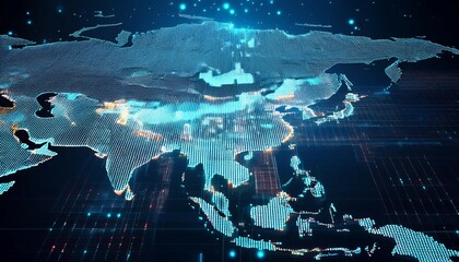 Wall Mural - futuristic digital map of asia a network of cities and data flow