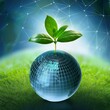 © Sam - green sprout growing out of a digital globe