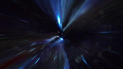 Wall Mural - Abstract light streaks and particles in a black void, resembling a wormhole or a stargate.