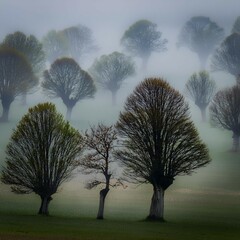 Wall Mural - trees in fog