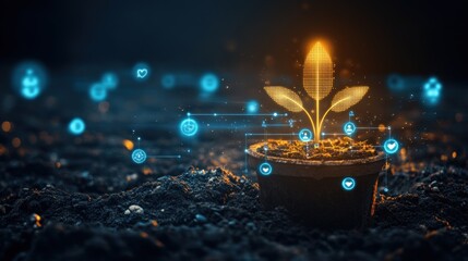 Poster - Digital Plant Growing in Soil with Abstract Icons