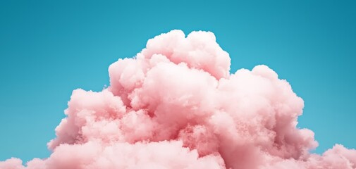 Pink cotton candy clouds set against a bright blue sky, surreal and whimsical, perfect for fantasy or dreamy atmosphere concepts