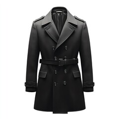 men s tailored trench coat, business casual winter look, elegant dark tones, isolated on white backg