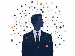 Flat Politician with Donor Network Constellation Concept: Holographic Politician Amidst Connecting Donor Avatars Revealing Campaign Finance Regulations in Simple Flat Design - SEO Optimized Vector Ill