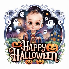 Canvas Print - Cute Baby Illustration for Halloween in Watercolor Style