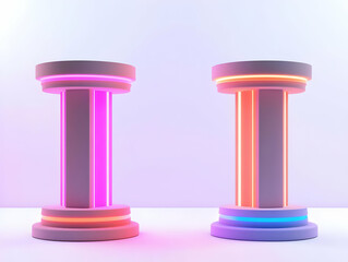 Canvas Print - Flat Holographic Candidate Debate Podiums Concept: Empty Glow Podiums Ready for Political Debate - Vector Illustration with Copy Space