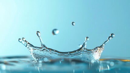 Close up Shot of Mineral Water Droplets in Motion on Turquoise Background