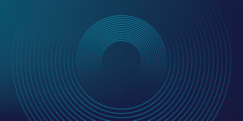Wall Mural - Abstract blue glowing geometric lines on dark blue background. Modern shiny blue circle lines pattern. Futuristic technology concept. Suit for cover, poster, banner, header, website.eps10