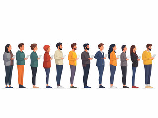 Canvas Print - Flat Gravity-Defying Voter Queue Concept: Close-Up of Stylized Floating Human Figures in a Line, Symbolizing Civic Participation and Voter Turnout in Vector Illustration