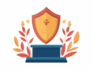 Sticker - Flat Integrity Shield Podium with Rising Prediction Graph - Medium Shot Illustration for Election Security Messaging in Clean Vector Style