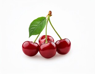 Wall Mural - Fresh red cherries with leaf