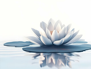 Sticker - Flat Floating White Lotus Flower Illustration - Close-Up View in Mid Air with Rotating Camera, Symbolizing Mental Clarity on Pure White Background