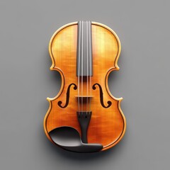 A beautifully crafted wooden violin on a smooth grey background, showcasing its elegant design and detailing. 3d model mobile application icons