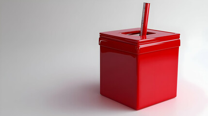 Sticker - 3D Glossy Ballot Box with Fundraising Thermometer Concept - Medium Shot Ideal for Charity Goals, Donation Campaigns, with Clean White Background for Text Space