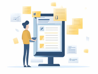 Wall Mural - Flat Levitating Voter Registration Form Illustration: Flying Data Points for Voter Profiles and Demographic Insights - Smart Business Vector Design