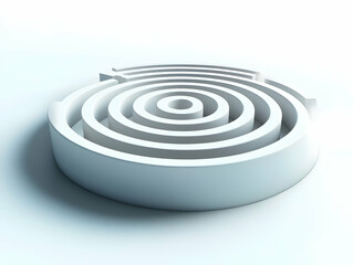 Wall Mural - Flat Floating White Labyrinth Concept - Medium Shot of a Hovering White Labyrinth Symbolizing Self-Discovery Journey in Space, Isolated on White Background - Simple Flat Vector Illustration for Smart 