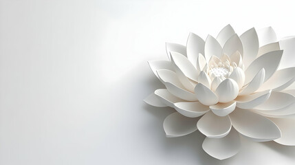 Sticker - 3D Mindfulness Lotus Flower Border Frame - Close-Up of Intricate White Lotus Petals with Ample Copy Space for Janeiro Branco Mental Health Awareness Campaign on Isolated White Background