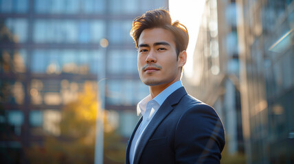 portrait confident professional young aged stylish handsome executive businessman in suit standing o