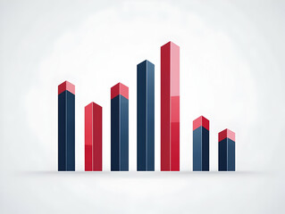 Sticker - Flat Light Gray Backdrop with Rising 3D Bar Graphs Illustrating Voter Turnout Increase - Clean, Modern Vector Illustration for Encouraging Voter Participation