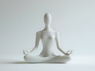 Poster - Flat Soft Focus White Meditation Figure - Mindfulness Illustration for Janeiro Branco, Medium Shot of Person in White Pose with Blurred Edges