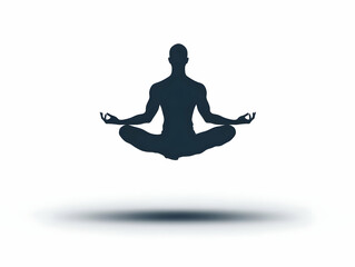 Sticker - Flat Floating Meditation Figure Concept - Wide Shot of White Silhouette in Lotus Position Floating in Mid Air, Emphasizing Inner Balance - Isolated on White Background - Simple Flat Vector Illustratio