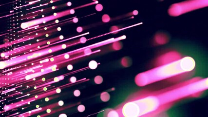 Wall Mural - Abstract pink and yellow glowing lines and dots on dark background.