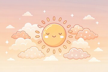 Minimalist Sunset Doodle Icons for Summer Sunlight Illustrations